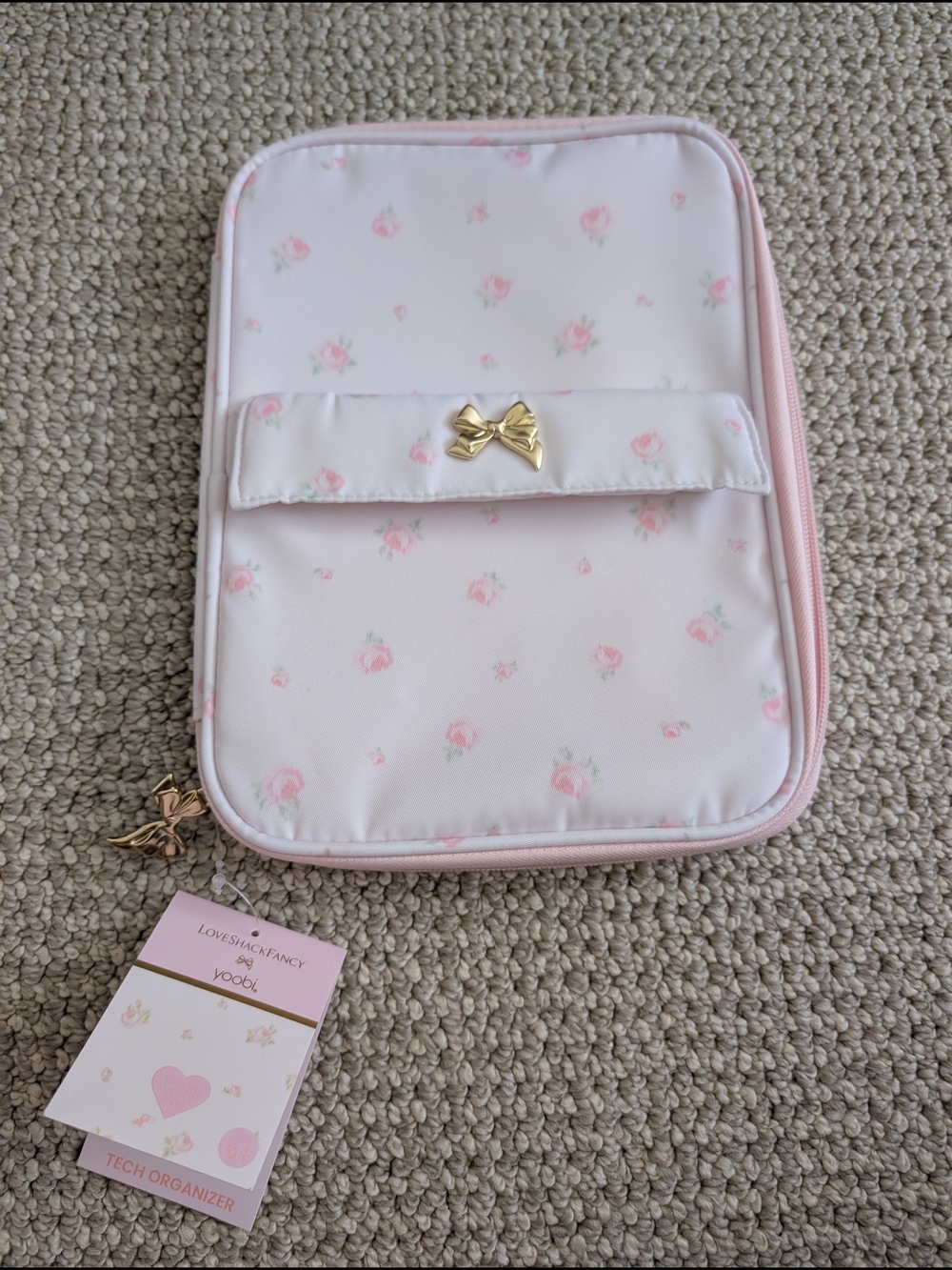 LoveShackFancy X Yoobi Pink Floral Tech Organizer Case Floral Pink NWT
